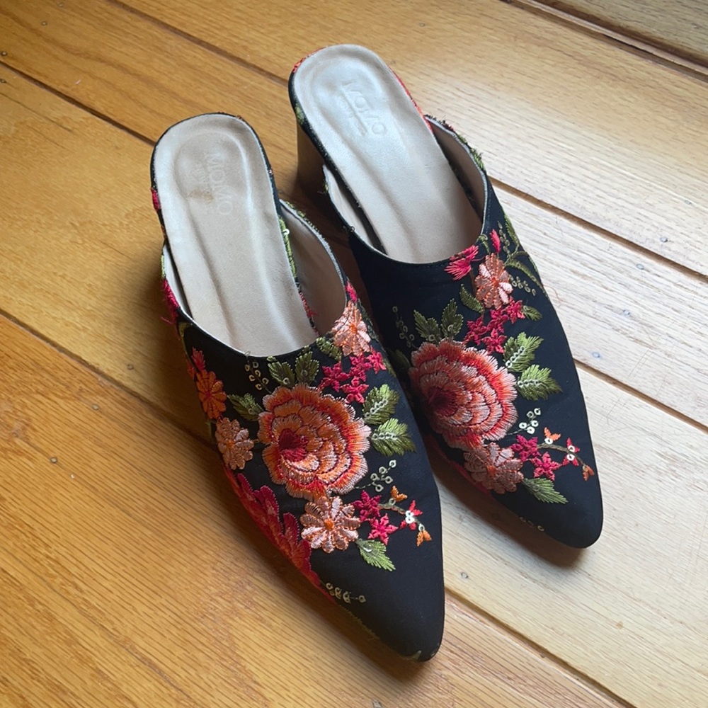 Tapestry Embroidered Heeled Mules - Momo design / Anthropologie